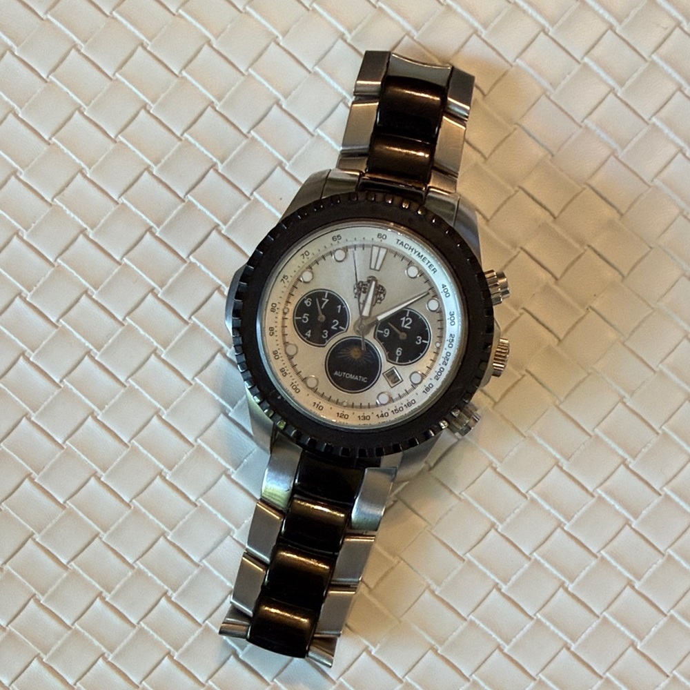 SUG Men's Silver and Black Automatic Chronograph Watch